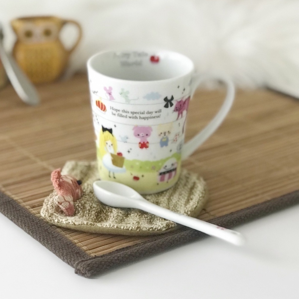 Fairy Tale World Mug and Spoon Set‎ White Kawaii Japanese Fairytale Design